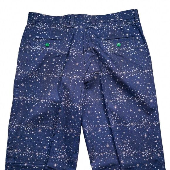 Mens 34 Chino Pants Navy Blue Star Print Straight Fit Flat Front Dress Trousers - Picture 8 of 10